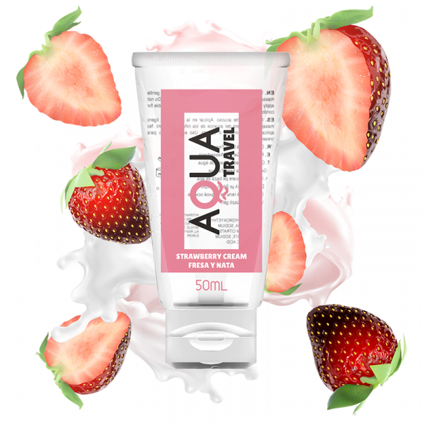 AQUA TRAVEL - LUBRICANTE BASE AGUA SABOR FRESA Y NATA - 50 ML - Imagen 2