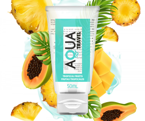 AQUA TRAVEL – LUBRICANTE BASE AGUA SABOR FRUTAS TROPICALES – 50 ML